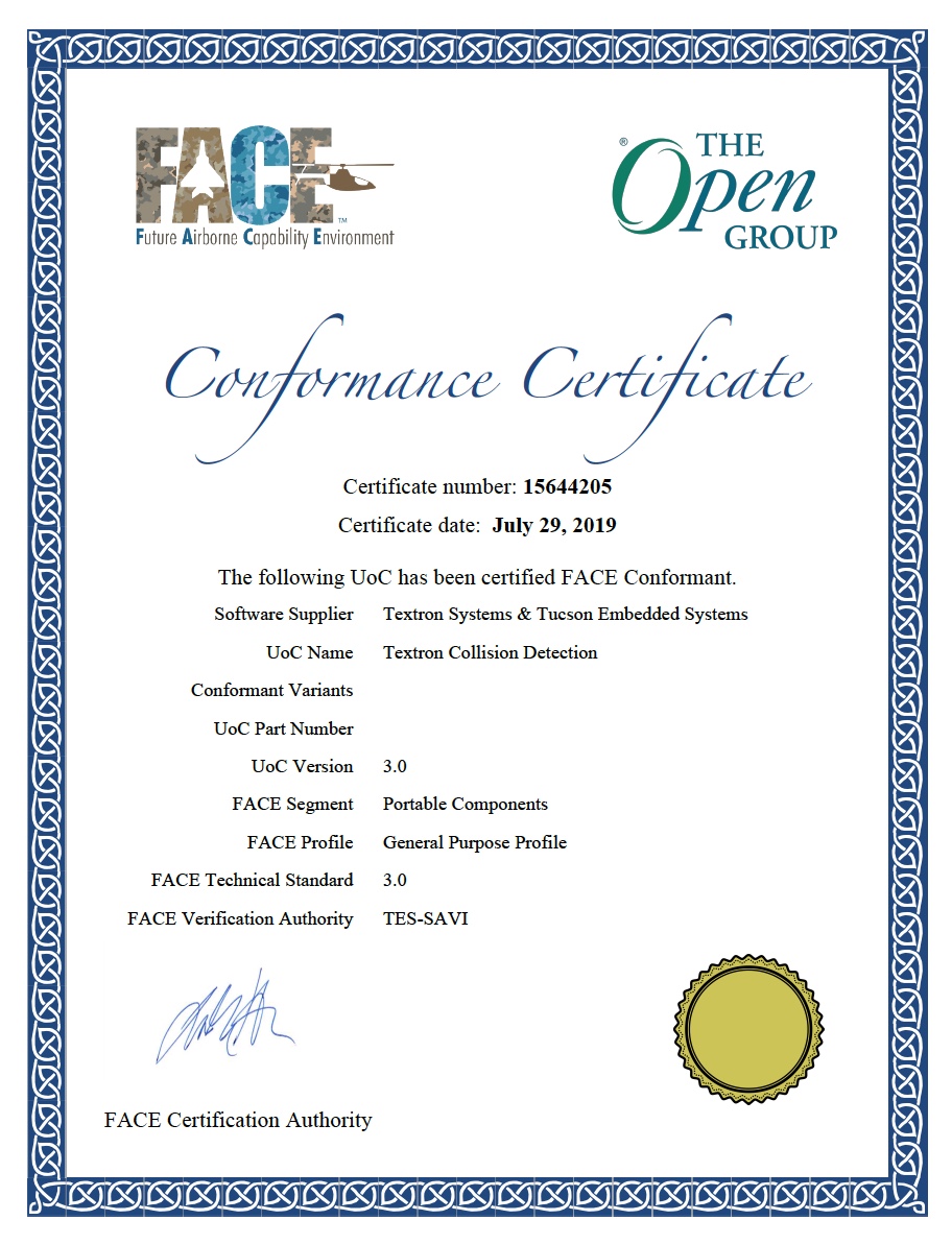 TES FACE Conformance Certificate #15644205 to v3.0